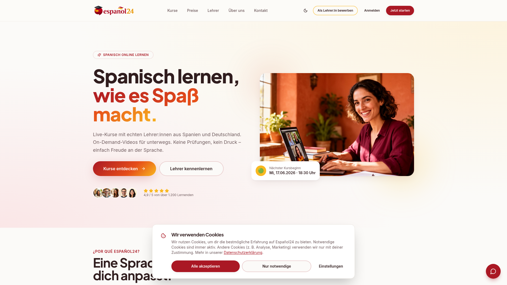 Screenshot von espanol24.de — Spanisch online lernen