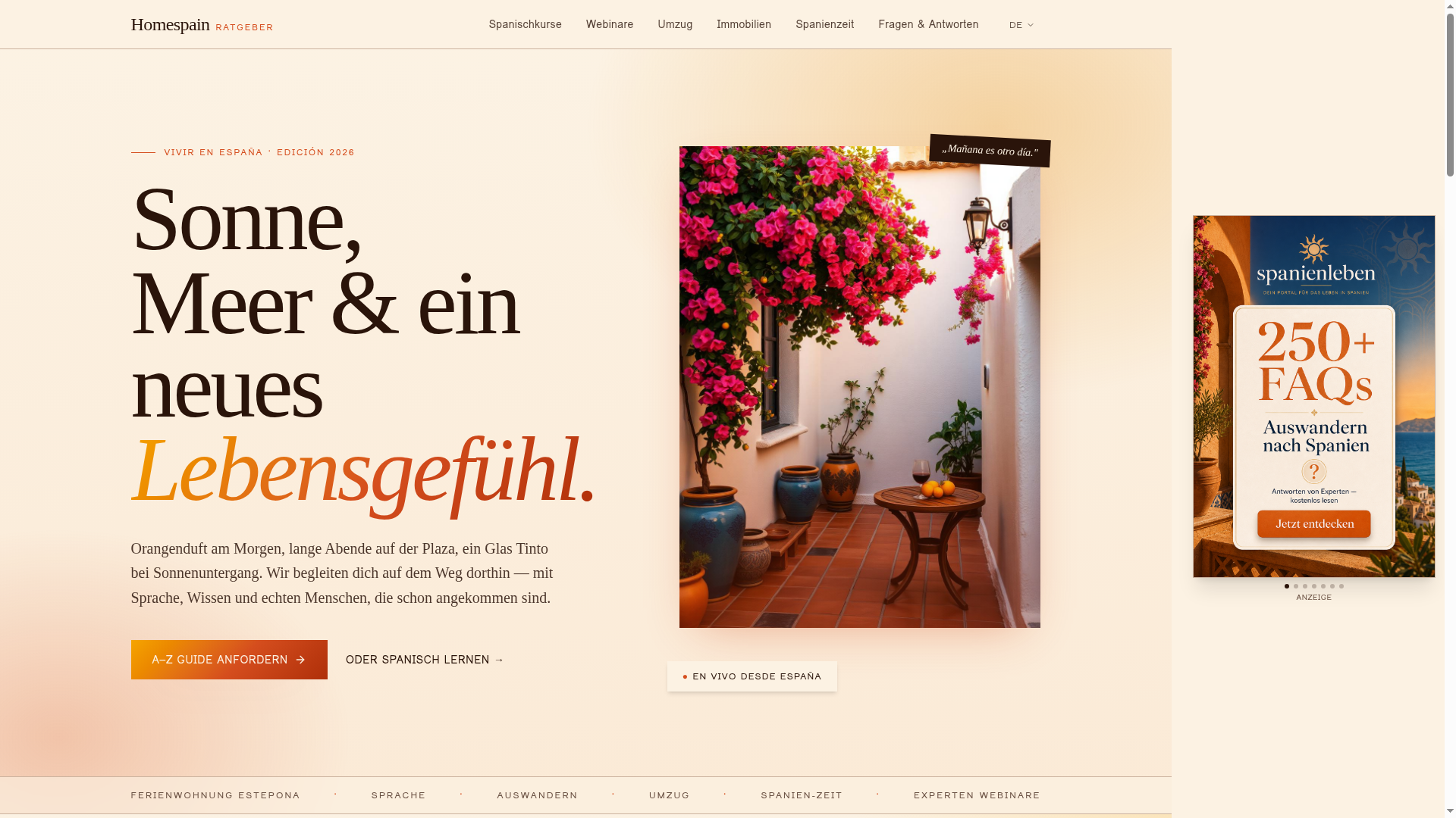 Screenshot von homespain.de — Auswandern nach Spanien