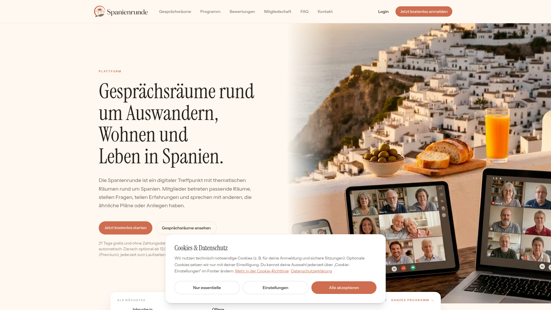 Screenshot von spanienrunde.de — Gesprächsräume rund um Spanien
